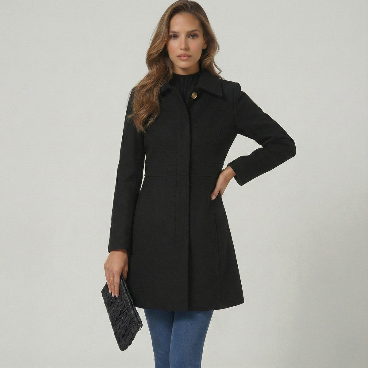 Women's A-Line Coat with Collar and Button Front