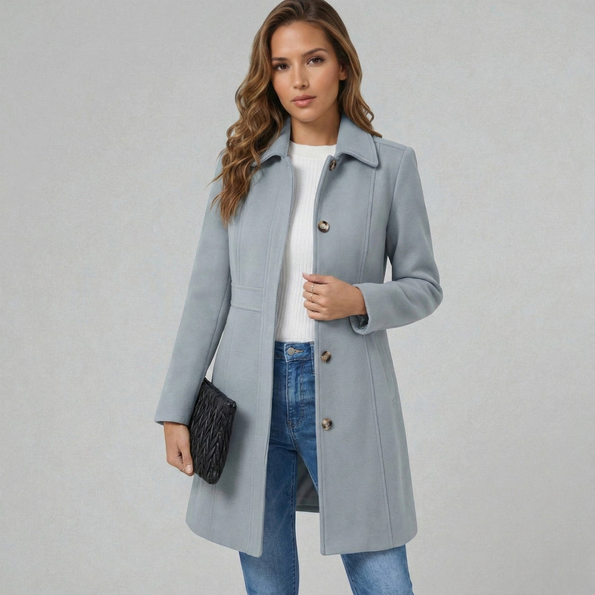 Women's A-Line Coat with Collar and Button Front