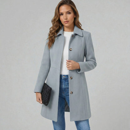 Women's A-Line Coat with Collar and Button Front