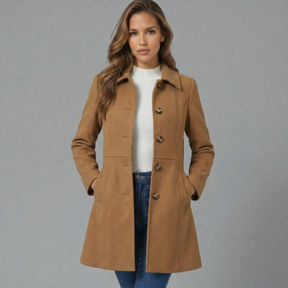 Women's A-Line Coat with Collar and Button Front