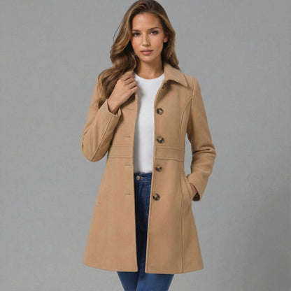Women's A-Line Coat with Collar and Button Front