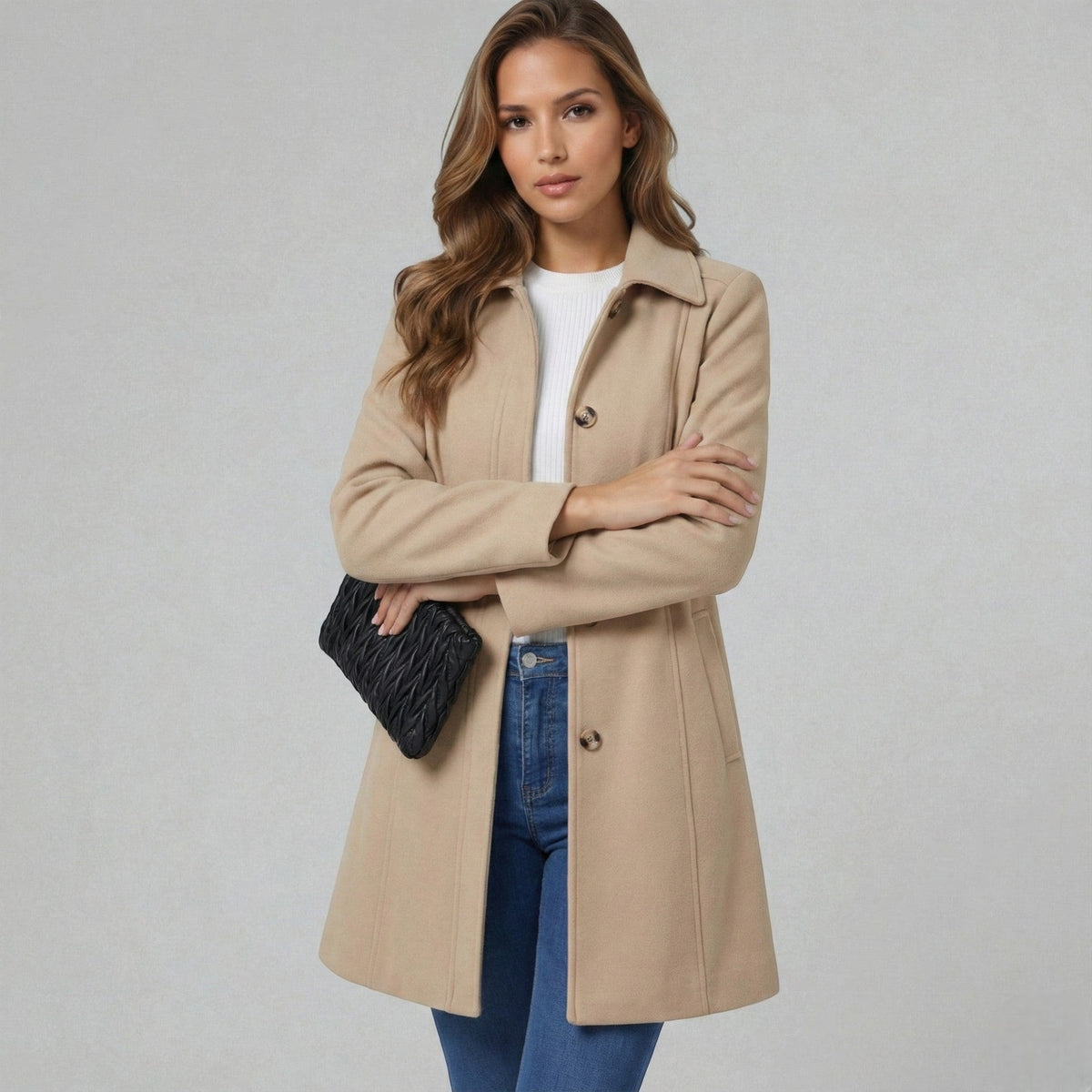 Women's A-Line Coat with Collar and Button Front