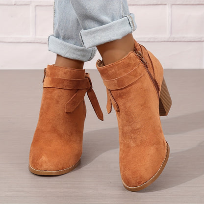 Women's Ankle Boots with Block Heel and Bow Detail