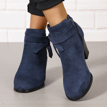 Women's Ankle Boots with Block Heel and Bow Detail