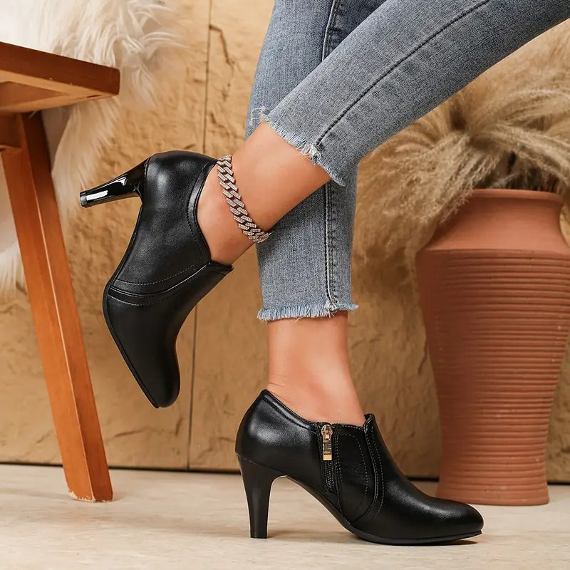 Women's Ankle Boots with Block Heel and Side Zip