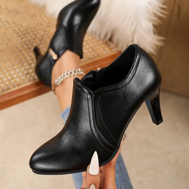 Women's Ankle Boots with Block Heel and Side Zip