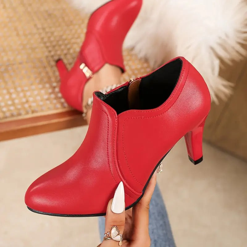 Women's Ankle Boots with Block Heel and Side Zip