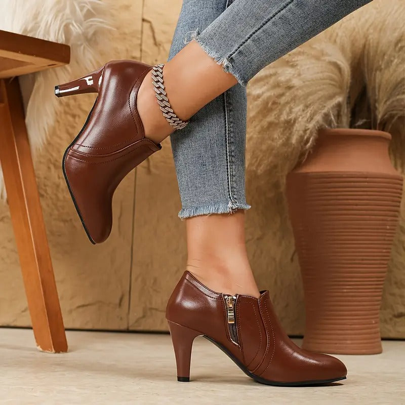 Women's Ankle Boots with Block Heel and Side Zip
