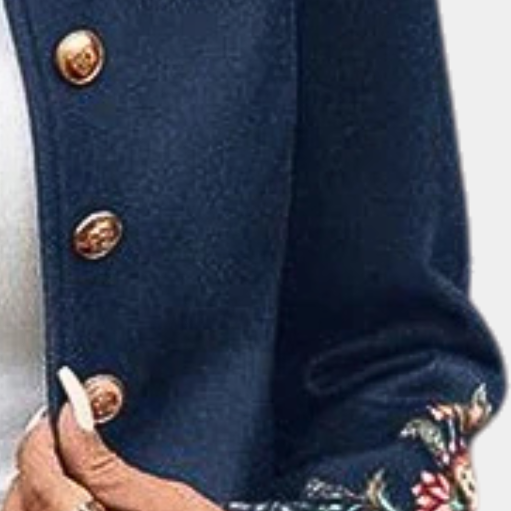 Women's Blazer with Floral Print, Stand Collar and Double Button Closure