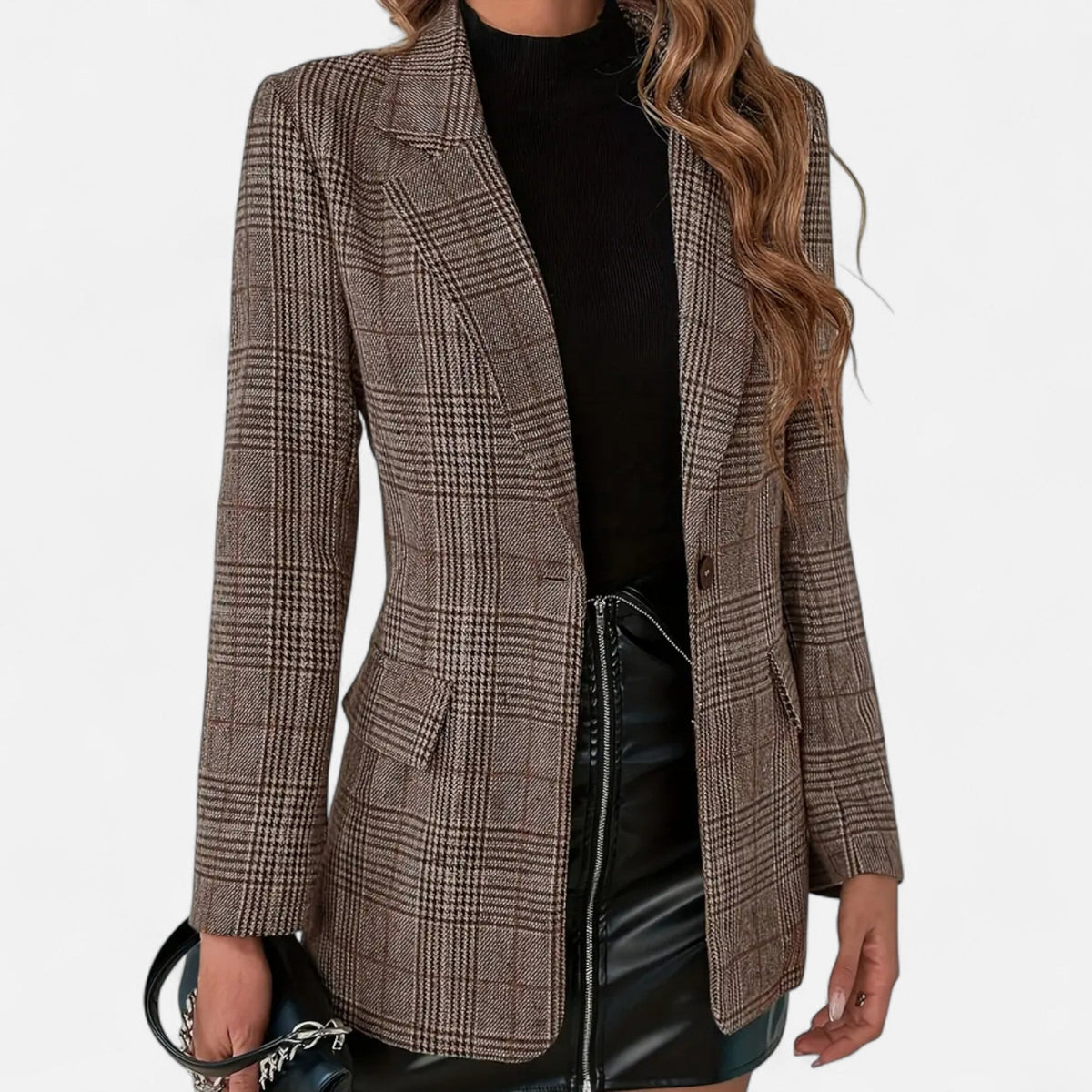 Women’s Checkered Blazer with Long Sleeves, Single-Breasted and Lapels - 1