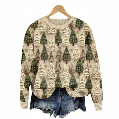 Women's Christmas Sweater with Round Neck and Festive Pattern