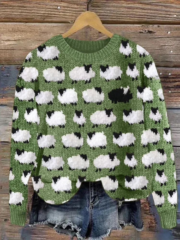 Women's Christmas Sweater with Round Neck and Festive Pattern