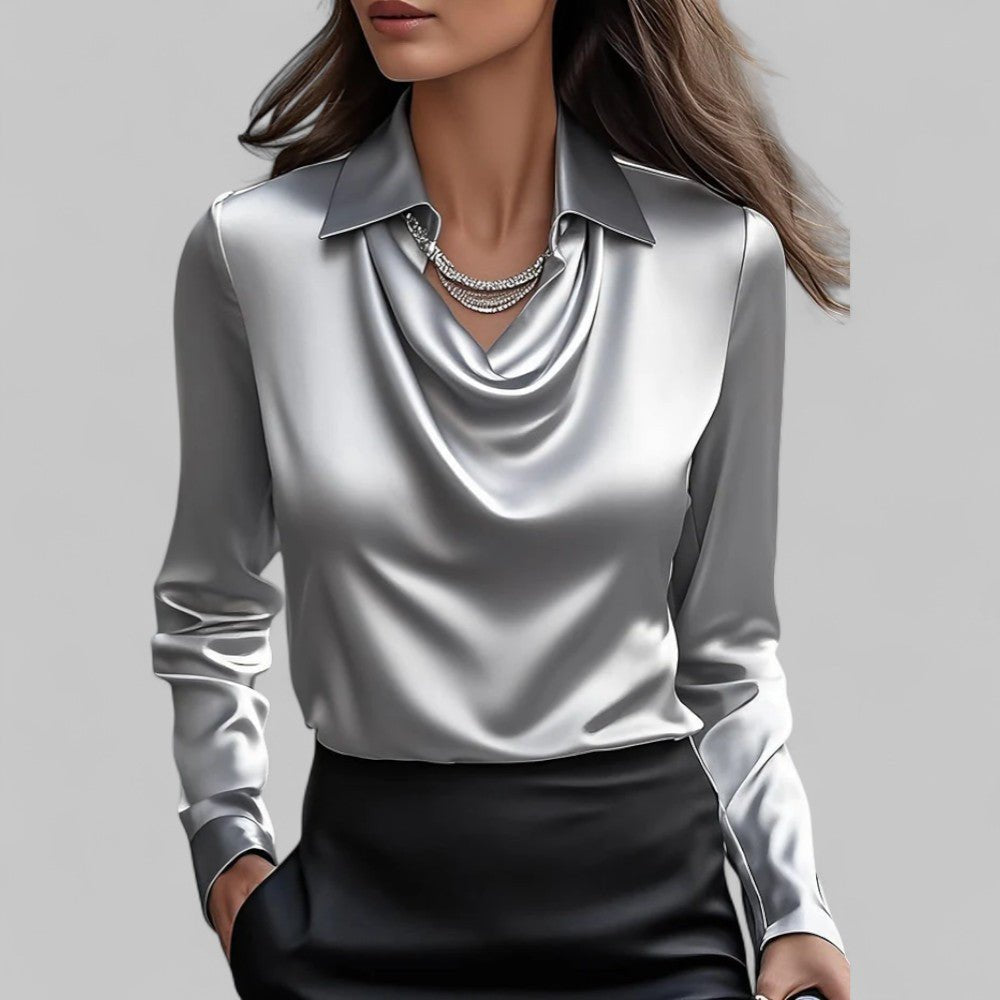 Women's Cowl Neck Blouse with Collar