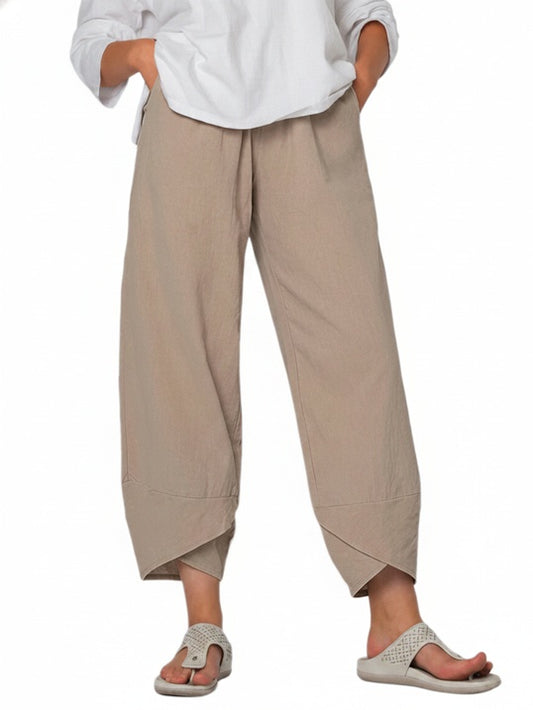 Women’s Cropped Wide Pants with Crossed Hem and Pockets - 1