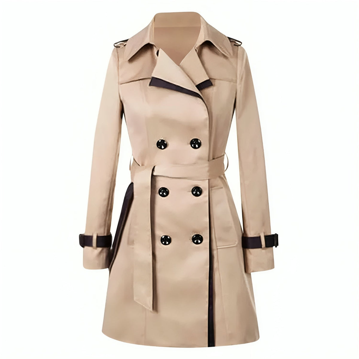Women's Double-Breasted Trench Coat with Belt and Fitted Silhouette