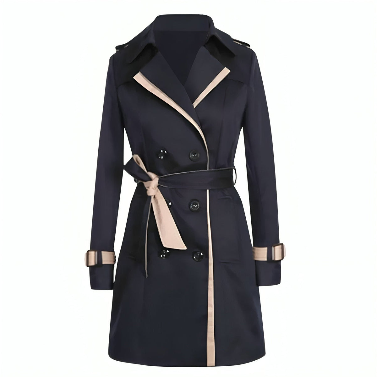 Women's Double-Breasted Trench Coat with Belt and Fitted Silhouette