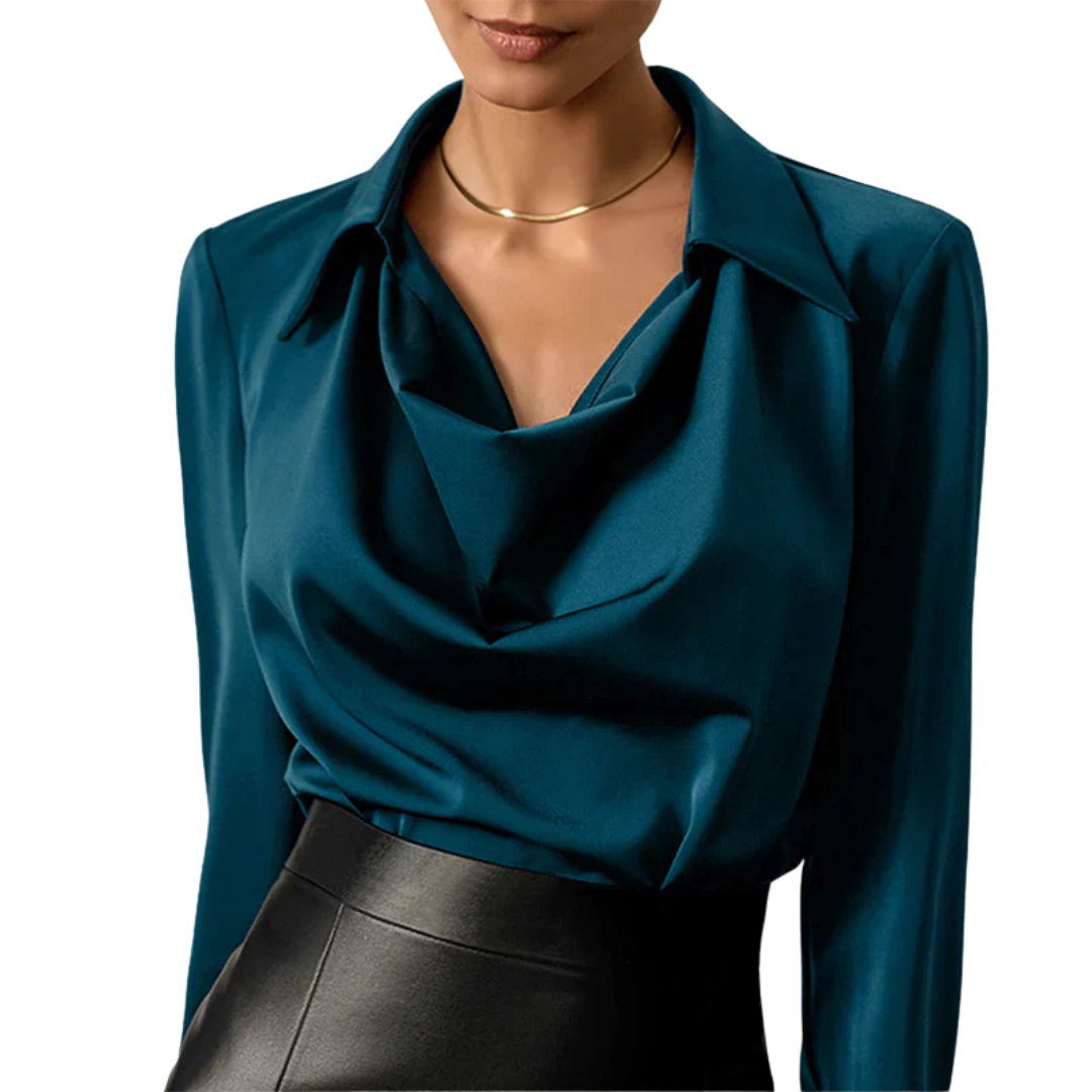 Women's Drape Neck Long Sleeve Blouse with Collar