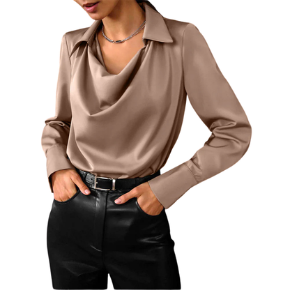 Women's Drape Neck Long Sleeve Blouse with Collar