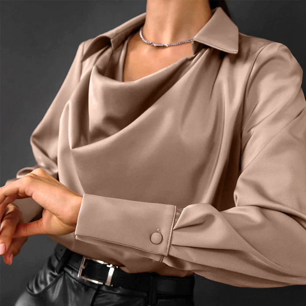 Women's Drape Neck Long Sleeve Blouse with Collar