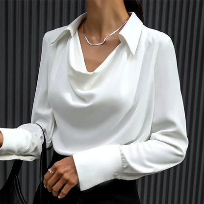 Women's Drape Neck Long Sleeve Blouse with Collar