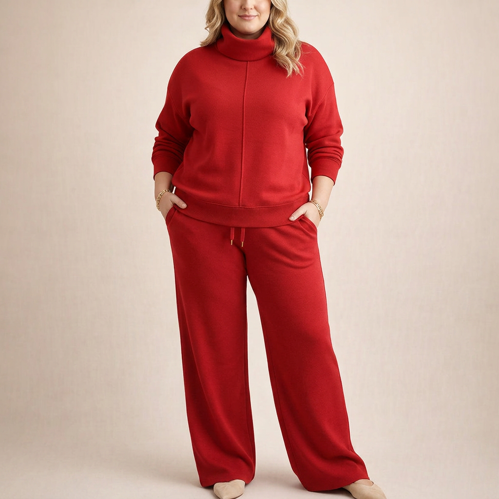 Women's Funnel Neck Tracksuit Set with Sweatshirt and Wide-Leg Pants