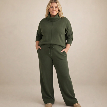 Women's Funnel Neck Tracksuit Set with Sweatshirt and Wide-Leg Pants