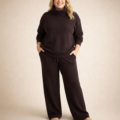 Women's Funnel Neck Tracksuit Set with Sweatshirt and Wide-Leg Pants
