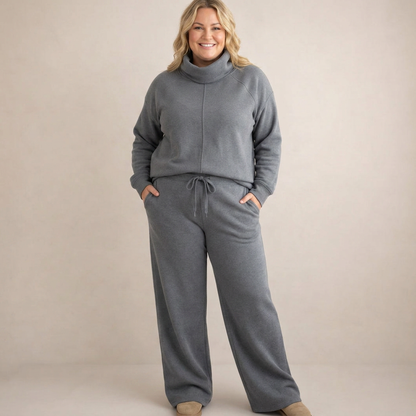 Women's Funnel Neck Tracksuit Set with Sweatshirt and Wide-Leg Pants