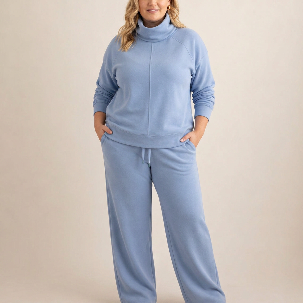Women's Funnel Neck Tracksuit Set with Sweatshirt and Wide-Leg Pants