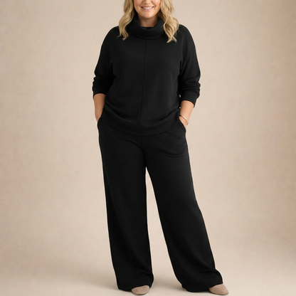 Women's Funnel Neck Tracksuit Set with Sweatshirt and Wide-Leg Pants