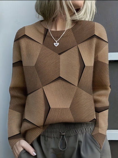 Women's Geometric Pattern Sweater with Round Neck