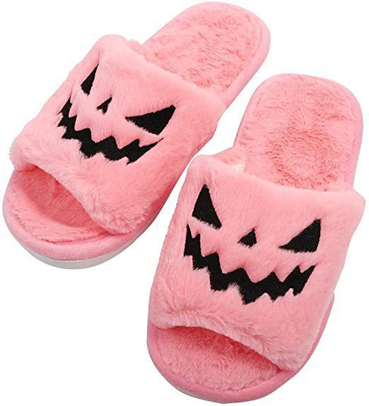 Women's Halloween Pumpkin Slippers with Open Toe and Jack-o'-Lantern Design - 10