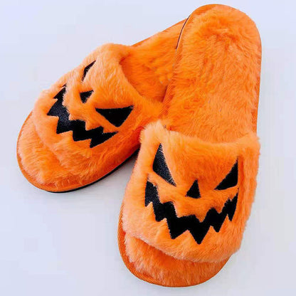 Women's Halloween Pumpkin Slippers with Open Toe and Jack-o'-Lantern Design - 3