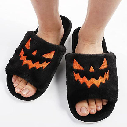 Women's Halloween Pumpkin Slippers with Open Toe and Jack-o'-Lantern Design - 4