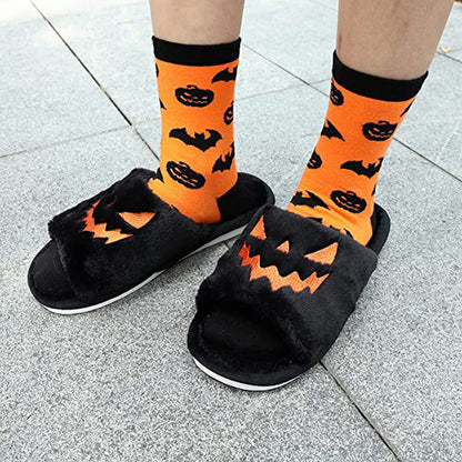Women's Halloween Pumpkin Slippers with Open Toe and Jack-o'-Lantern Design - 5
