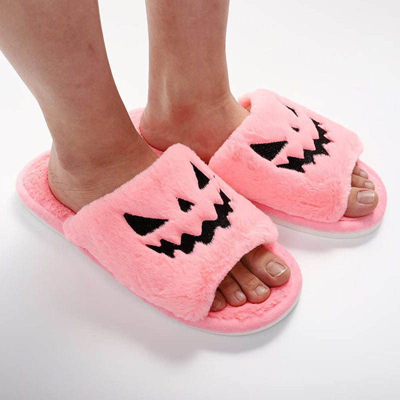 Women's Halloween Pumpkin Slippers with Open Toe and Jack-o'-Lantern Design - 6