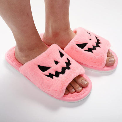 Women's Halloween Pumpkin Slippers with Open Toe and Jack-o'-Lantern Design - 6