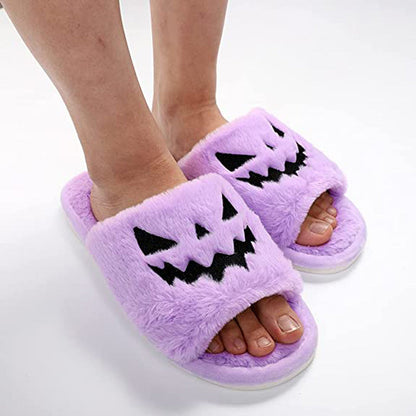 Women's Halloween Pumpkin Slippers with Open Toe and Jack-o'-Lantern Design - 7