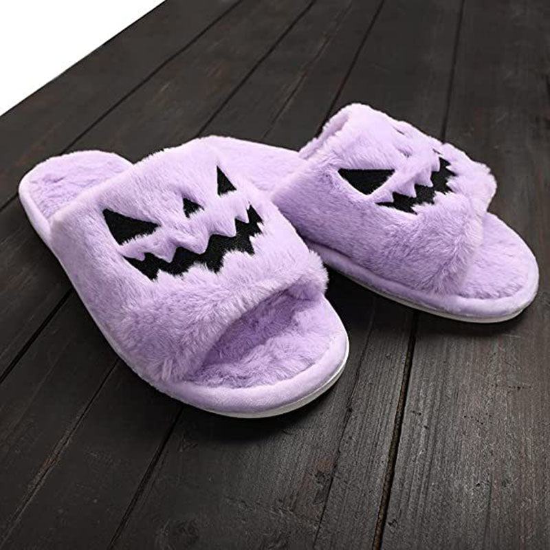 Women's Halloween Pumpkin Slippers with Open Toe and Jack-o'-Lantern Design - 8