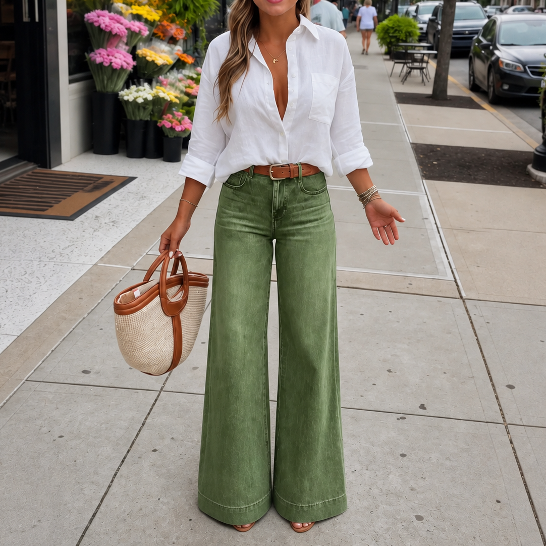 Women's High-Rise Wide-Leg Jeans with Vintage Wash
