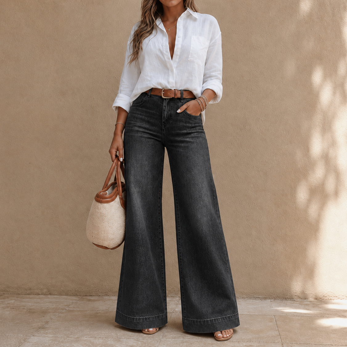 Women's High-Rise Wide-Leg Jeans with Vintage Wash