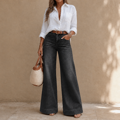 Women's High-Rise Wide-Leg Jeans with Vintage Wash