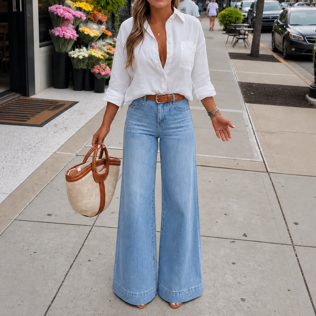 Women's High-Rise Wide-Leg Jeans with Vintage Wash