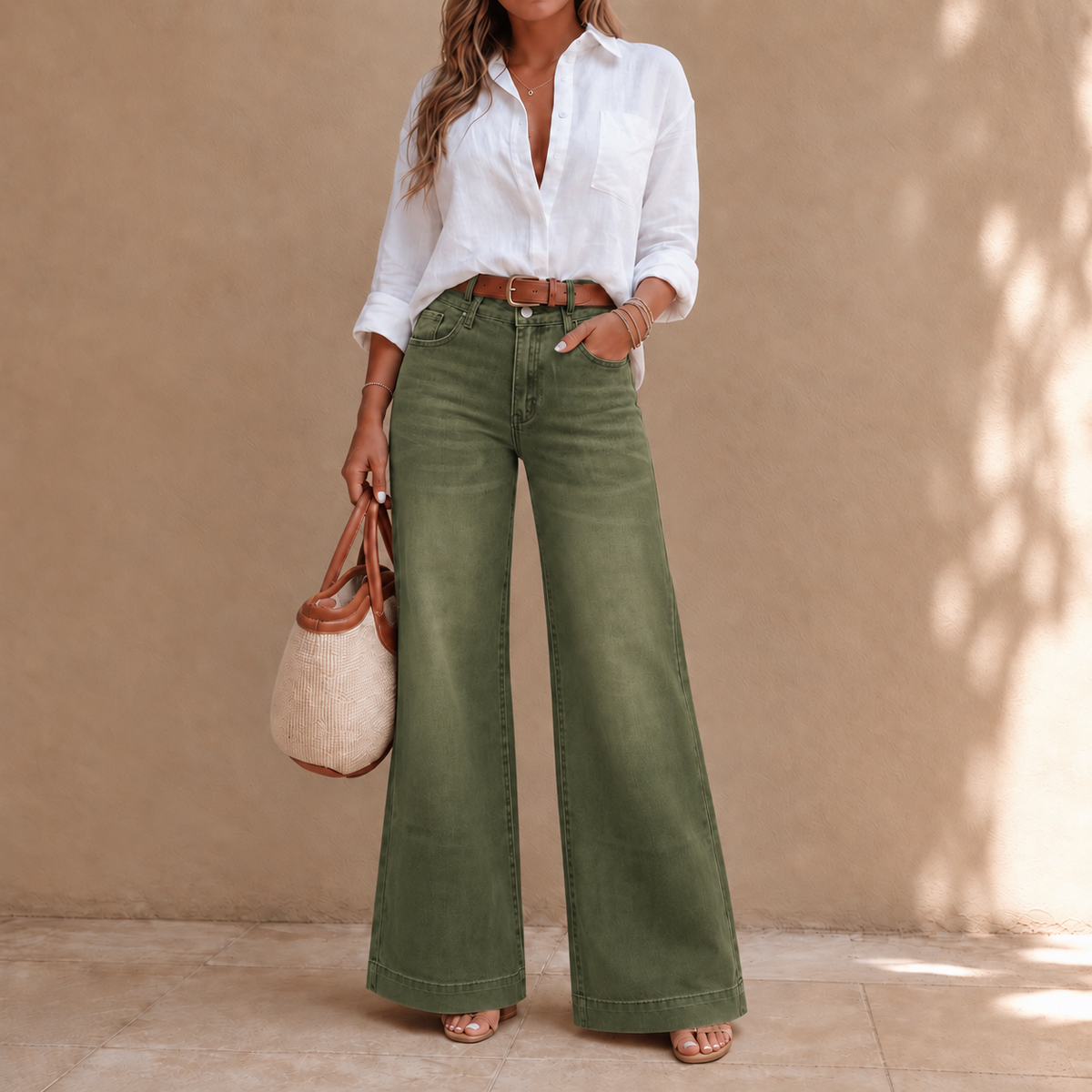 Women's High-Rise Wide-Leg Jeans with Vintage Wash