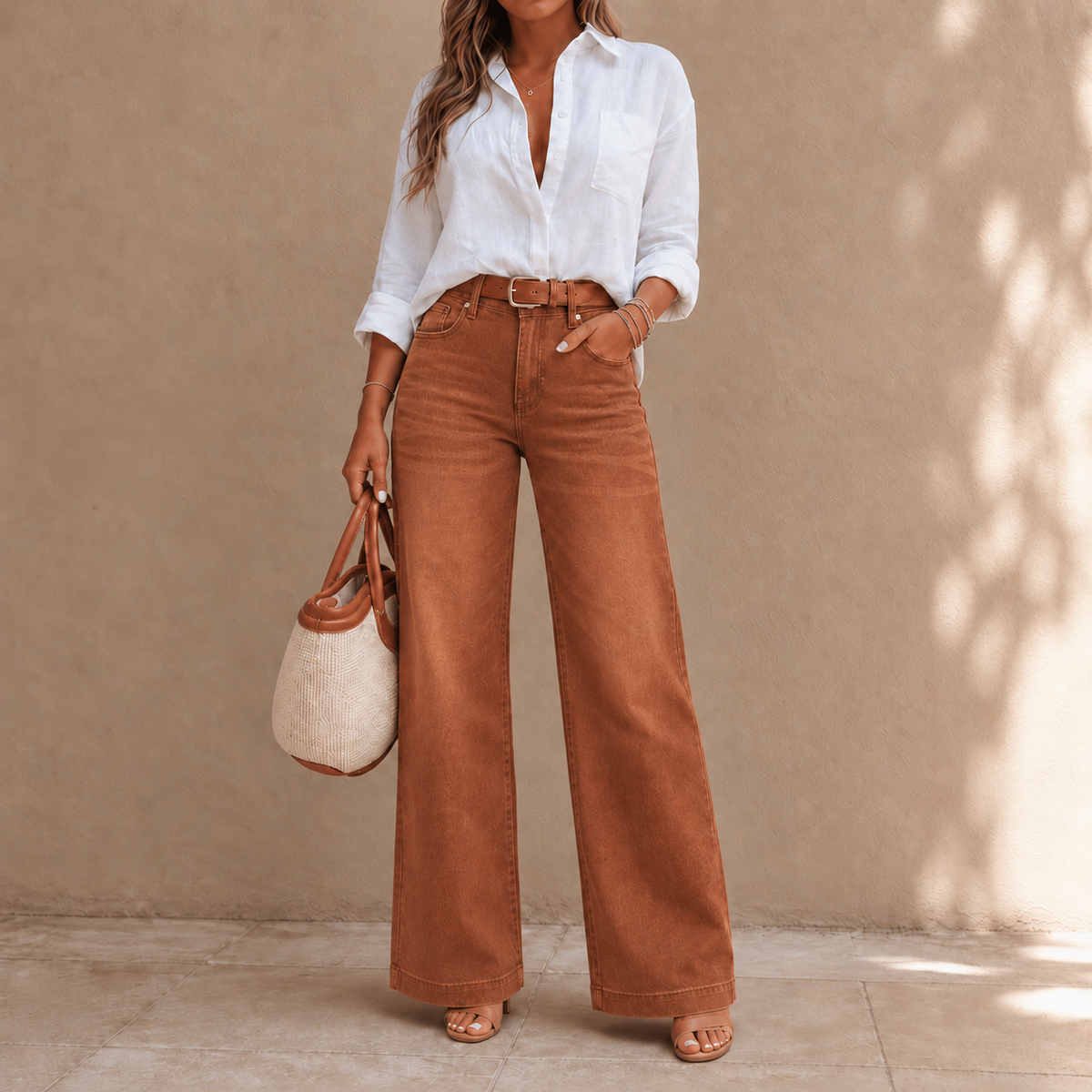 Women's High-Rise Wide-Leg Jeans with Vintage Wash