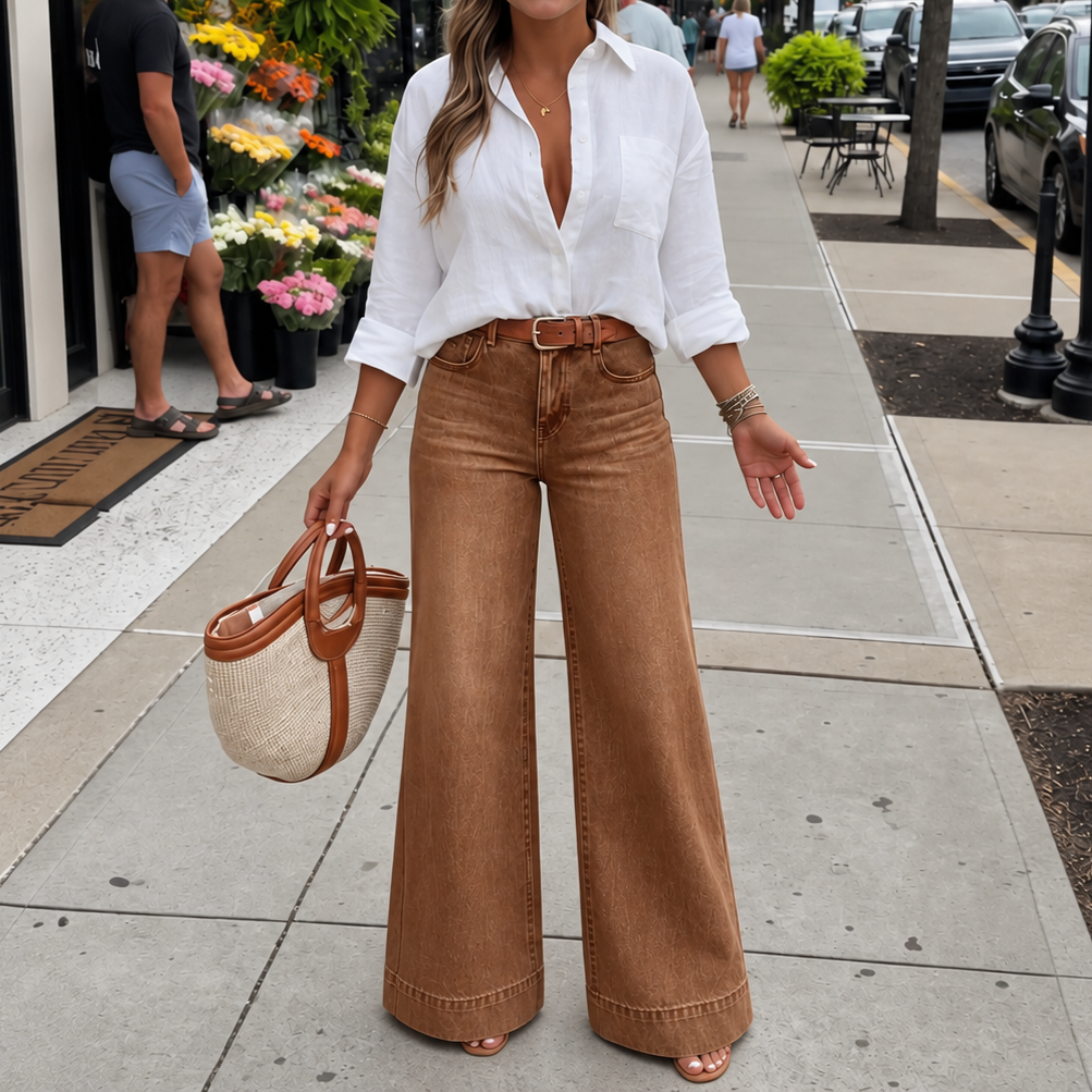 Women's High-Rise Wide-Leg Jeans with Vintage Wash