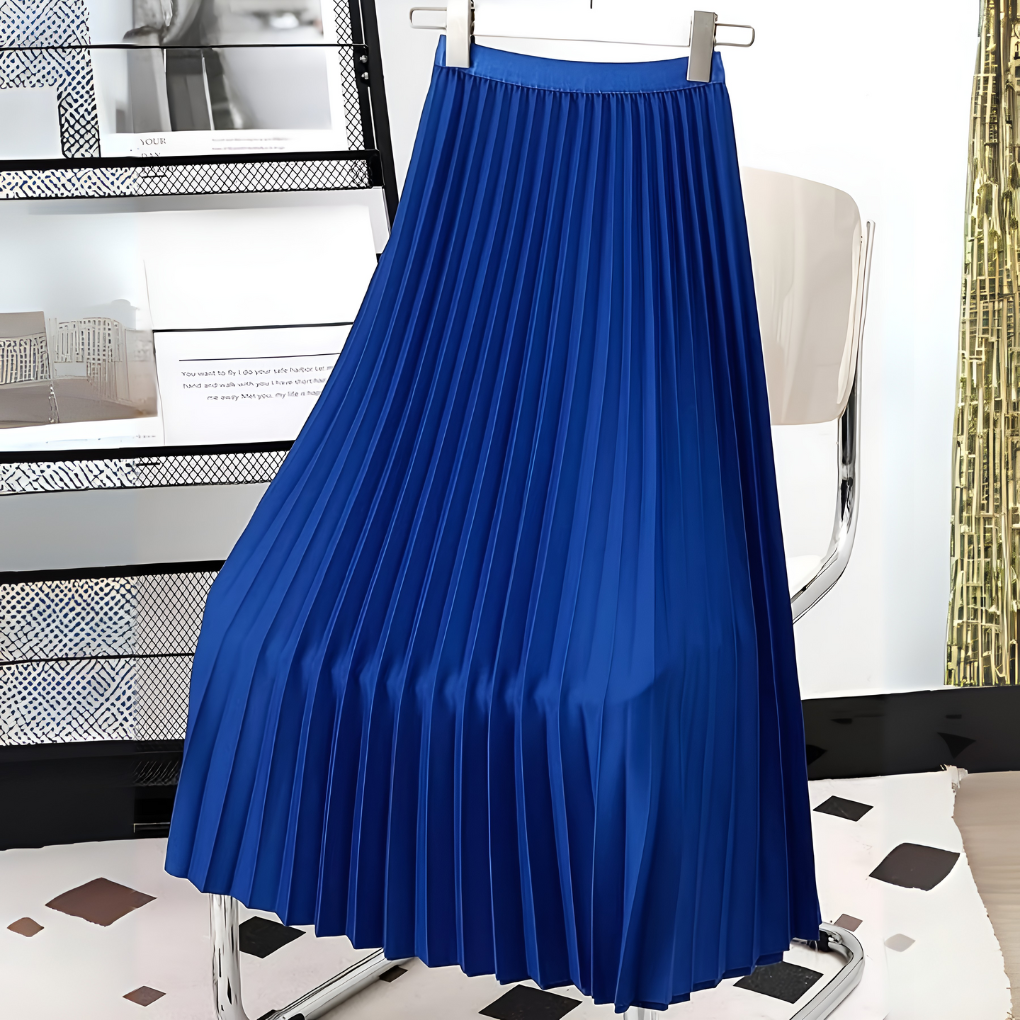 Women's High-Waist Pleated Midi Skirt with A-Line Silhouette