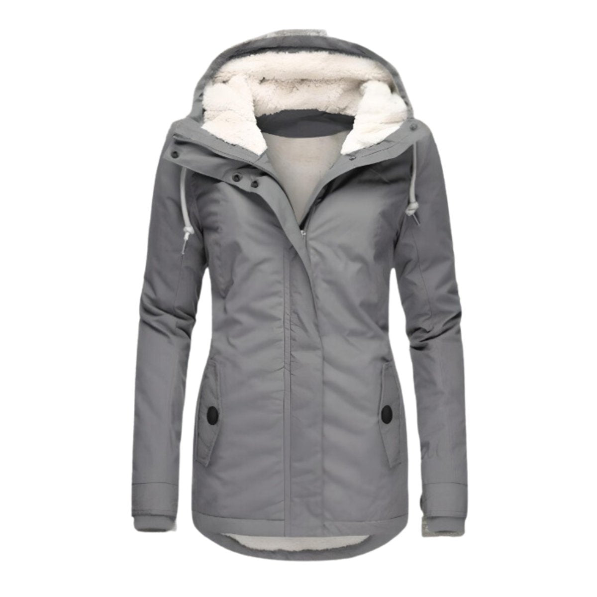 Women's Hooded Parka with Drawstring Hood and Front Pockets