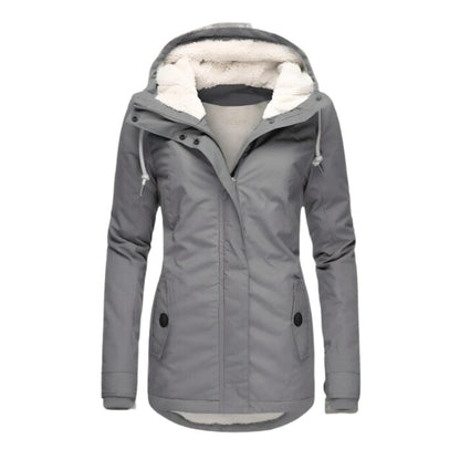 Women's Hooded Parka with Drawstring Hood and Front Pockets