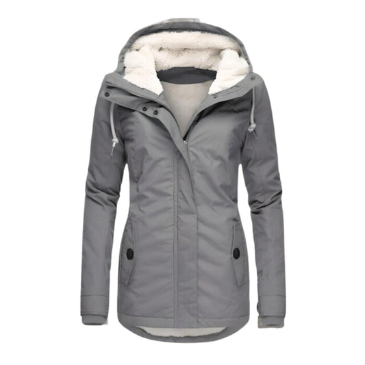 Women's Hooded Parka with Drawstring Hood and Front Pockets